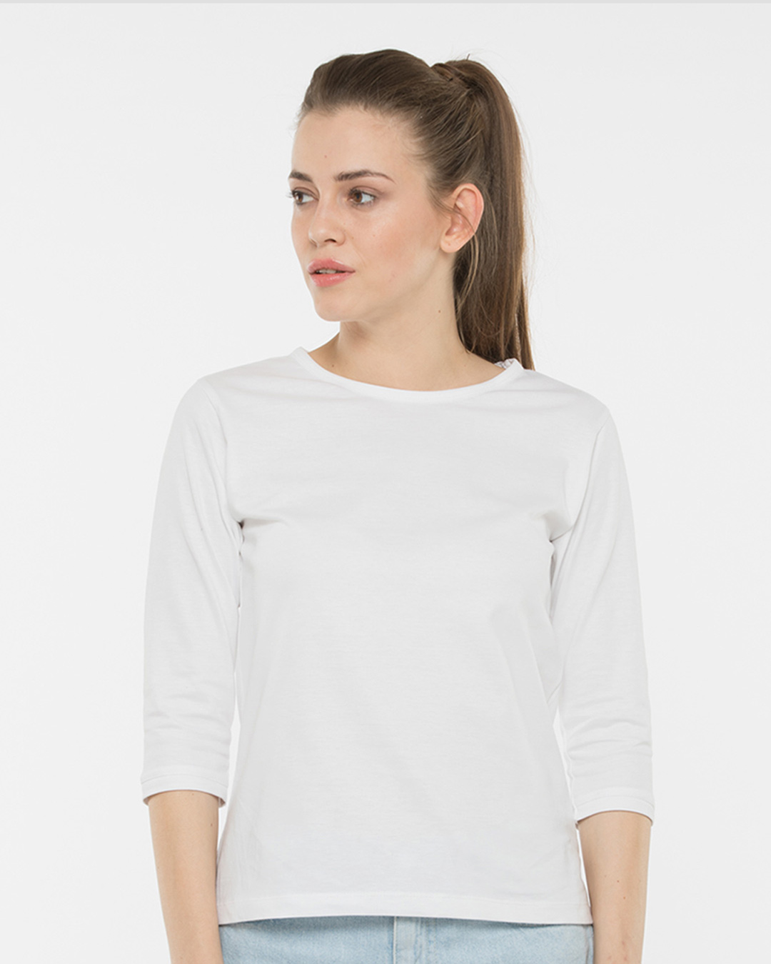 Shop Women's Round Neck 3/4 Sleeve Combo T-Shirts White-Back
