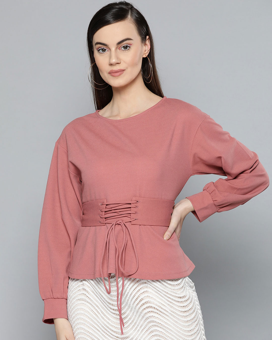Shop Women's Round Neck Full Sleeve Solid Top-Front