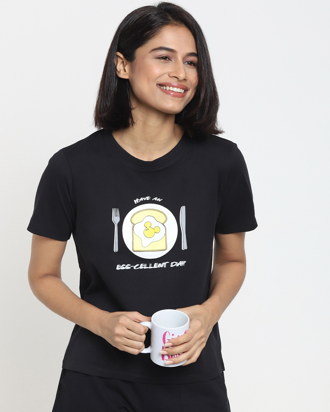 Shop Women's Black Have an Egg Relaxed Fit Lounge T-shirt-Back