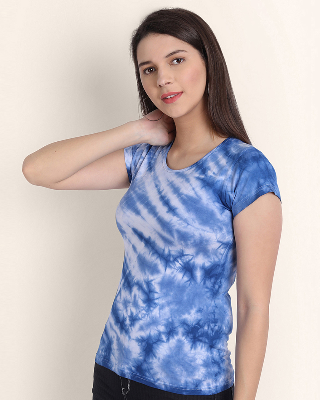 Shop Women's Royal Blue Cotton Ombre Tie & Dye T-Shirt-Back