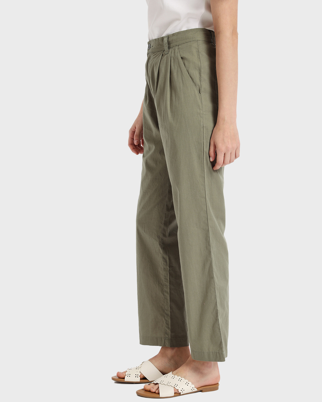 Shop Women's Sage Green Cotton Flared Pants-Back