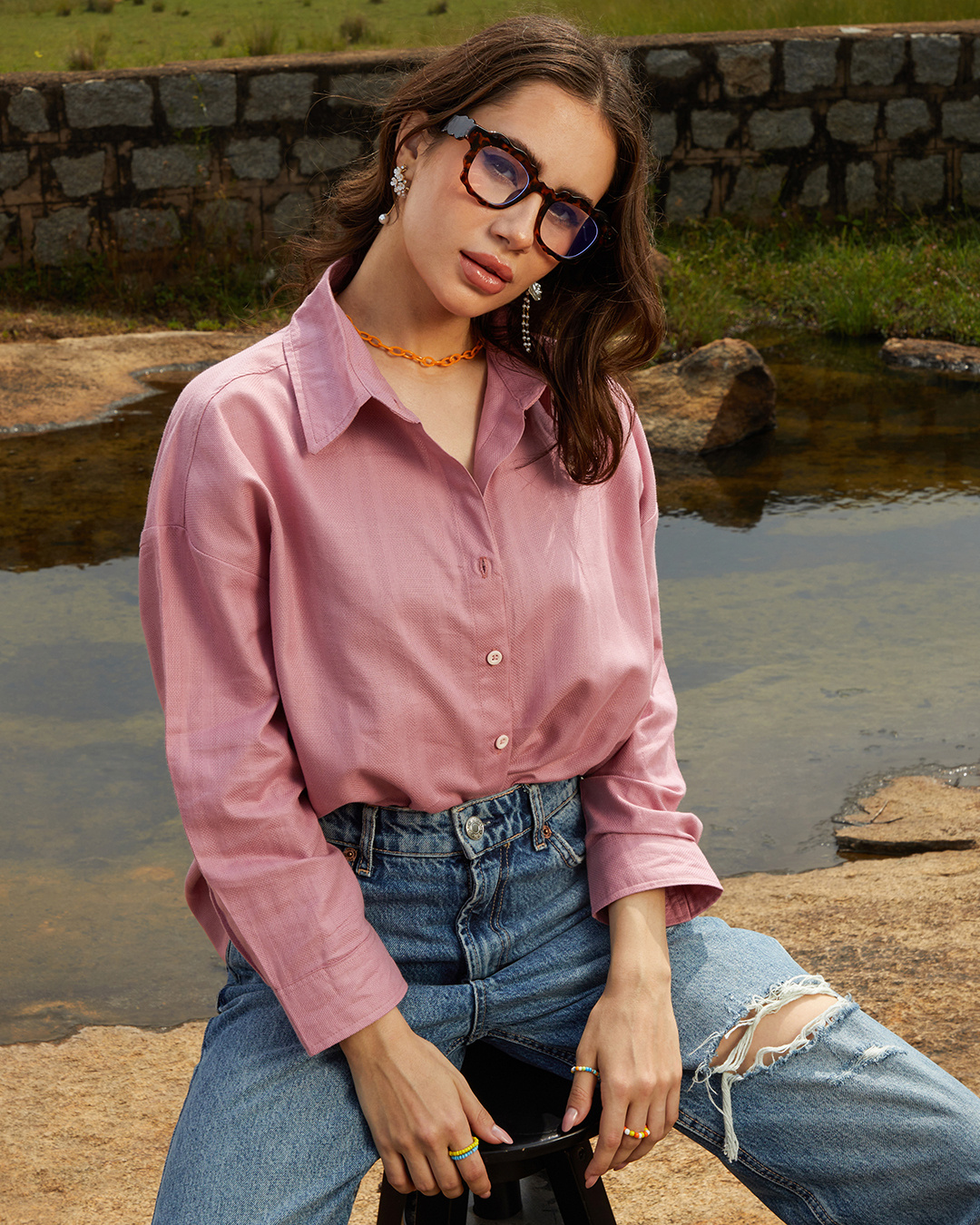 Women's Graphic Pink Oversized Shirt