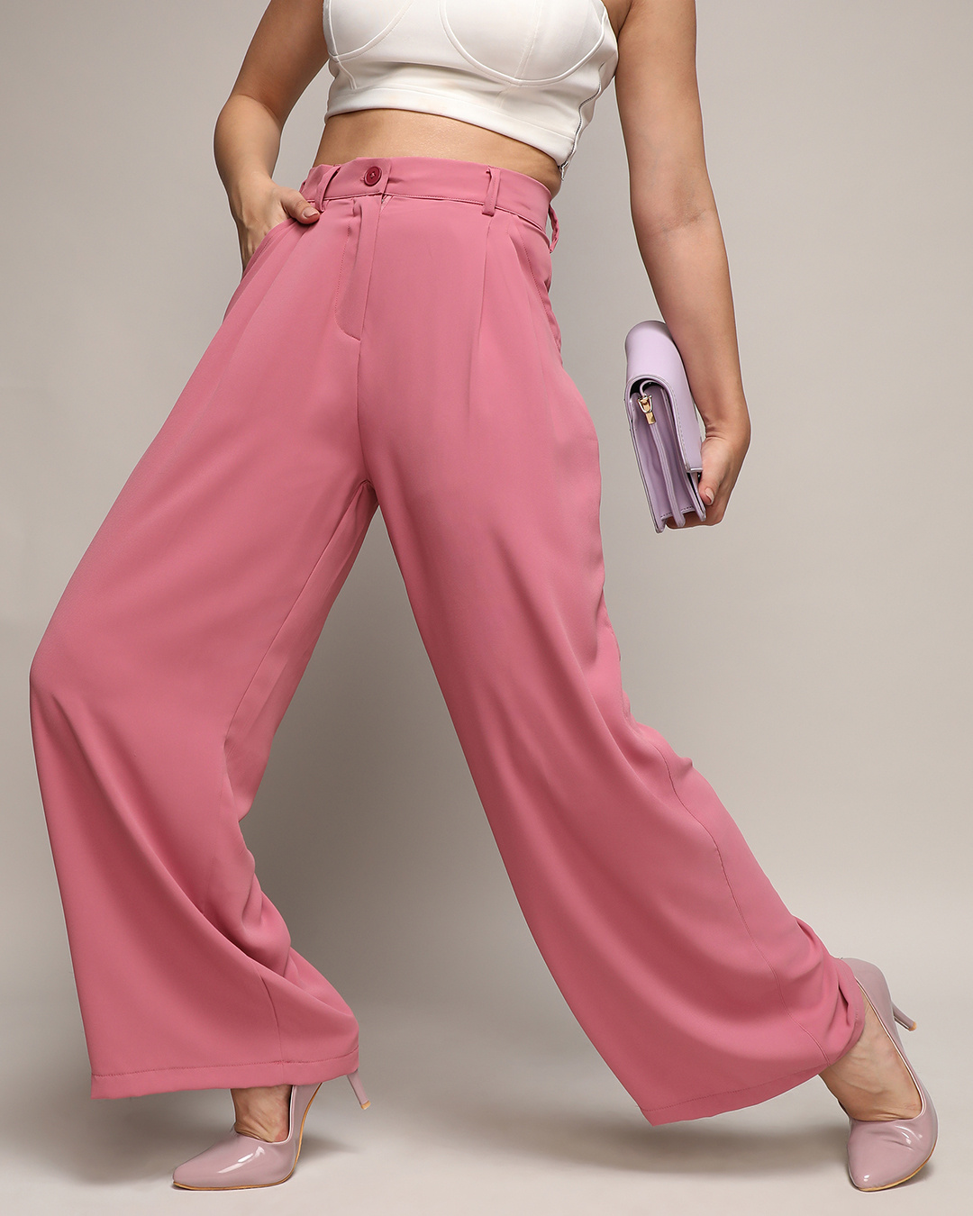 Oyster Pink Pure Cotton Straight Pant main image 1