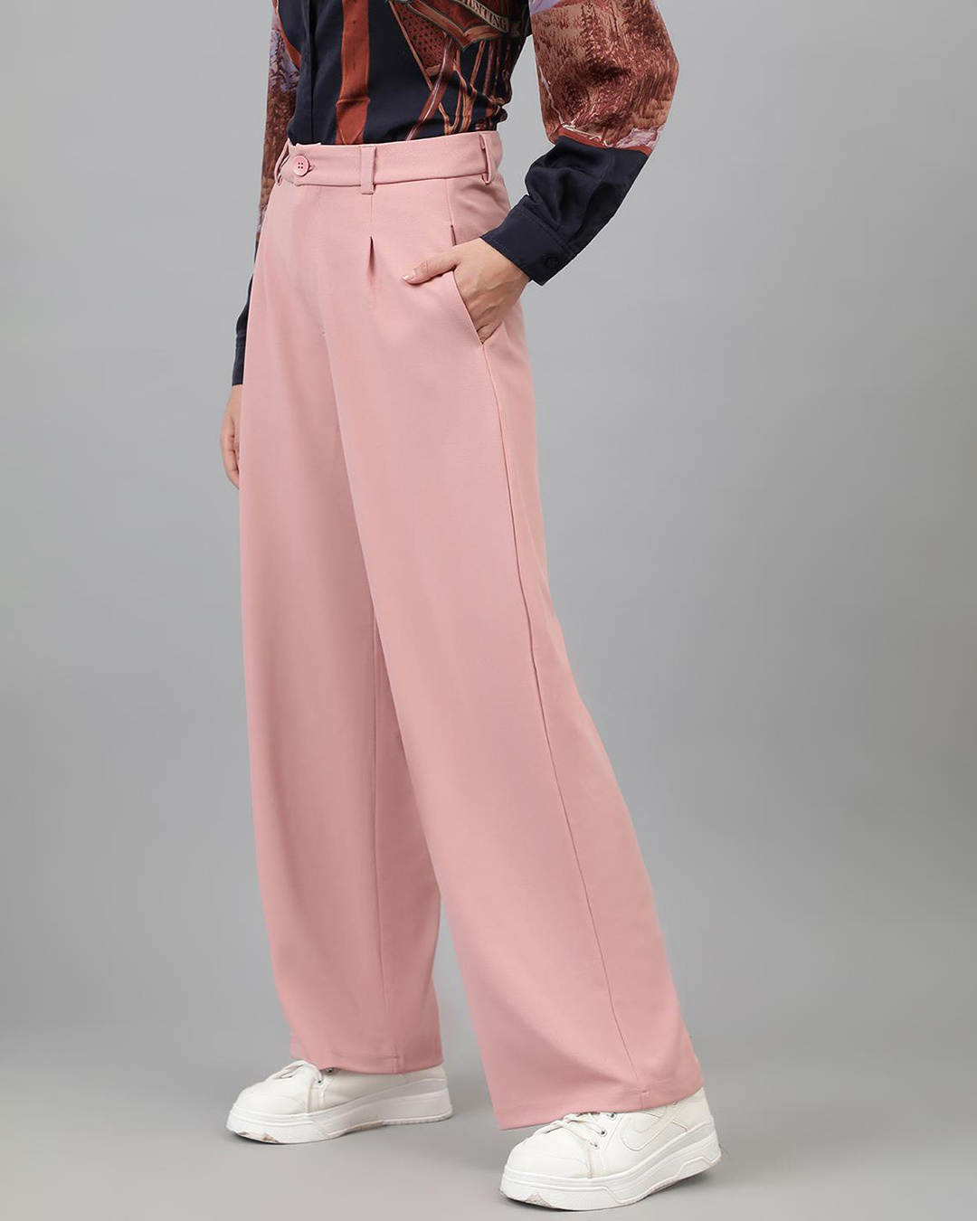 Shop Women's Salmon Pink Straight Fit Trousers-Back
