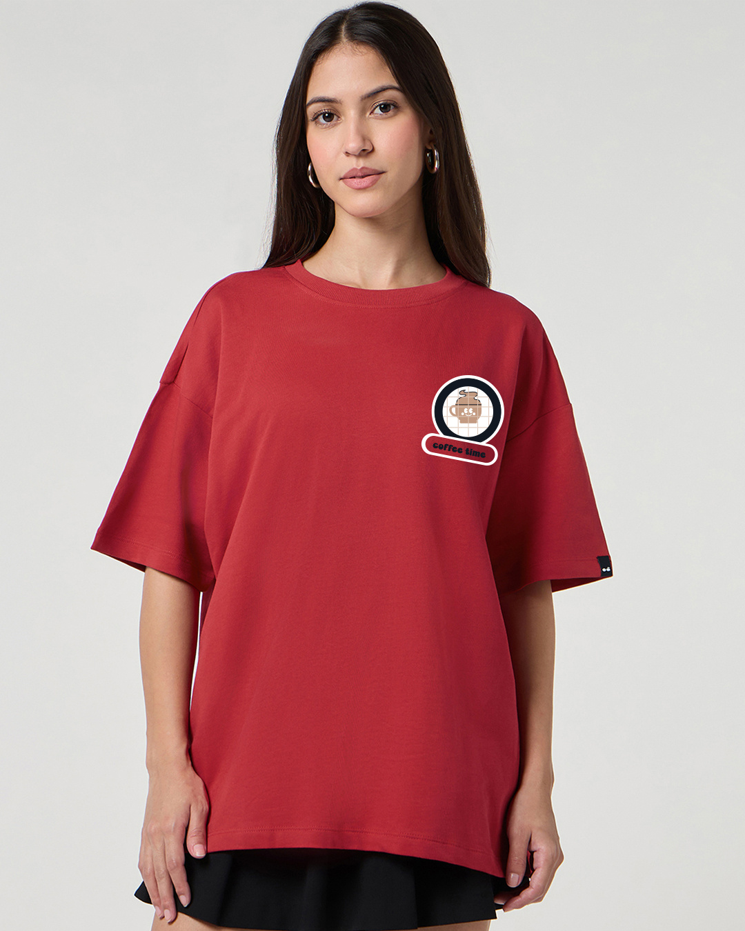 Shop Women's Salsa Red Coffee Time Graphic Printed Oversized T-shirt-Back