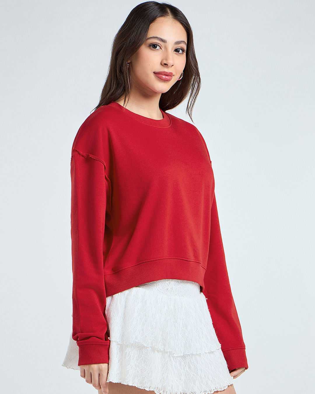 Shop Women's Salsa Red Oversized Crop Sweatshirt-Back