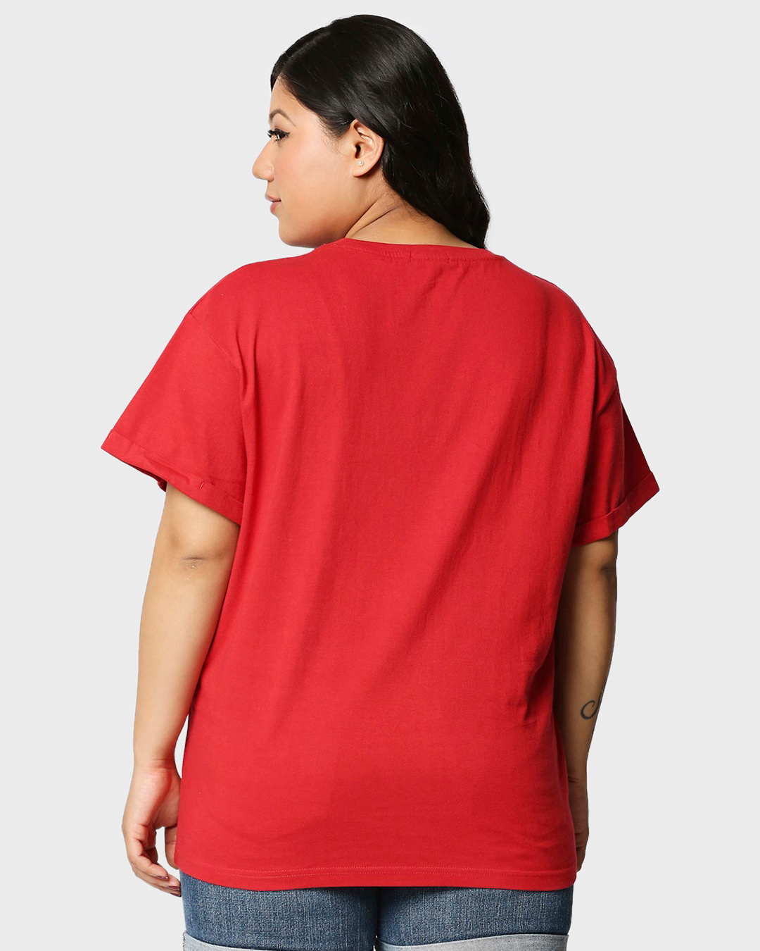 Shop Women's Red Sarcastic one Graphic Printed Plus Size Boyfriend T-shirt-Back