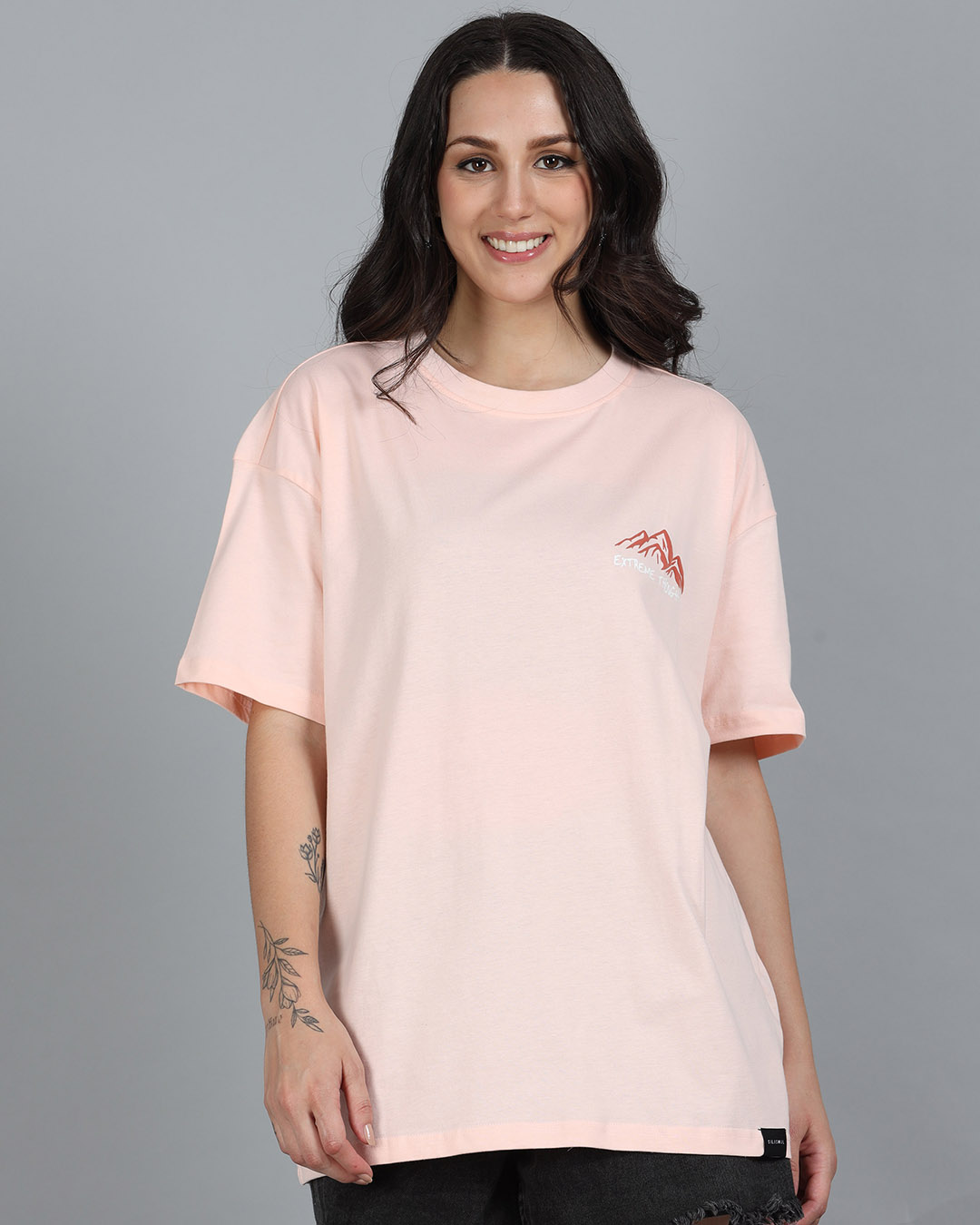 Shop Women's Seashell Pink Extreme Thoughts Puff Printed Oversized T-Shirt-Back