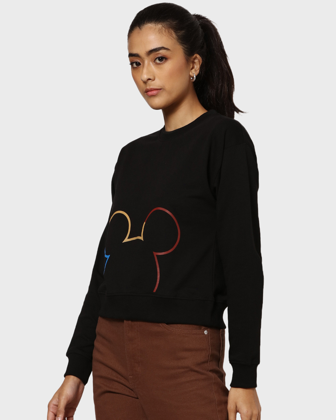Shop Women's Black Mickey Typography Short Sweatshirt-Back