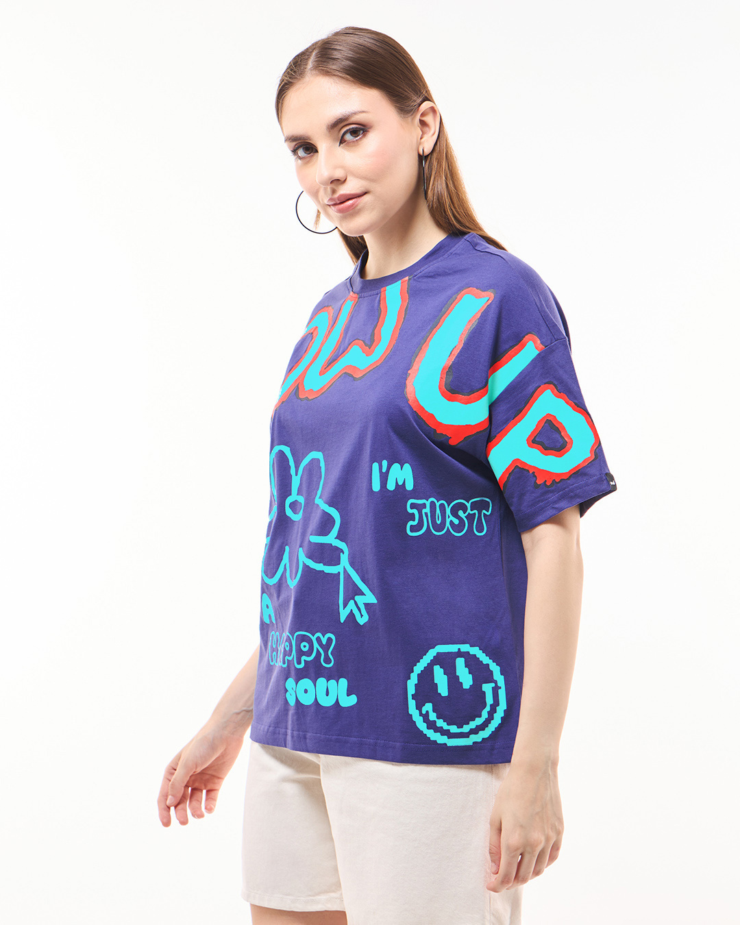 Shop Women's Skipper Blue Glow Up Graphic Printed Oversized T-shirt-Back