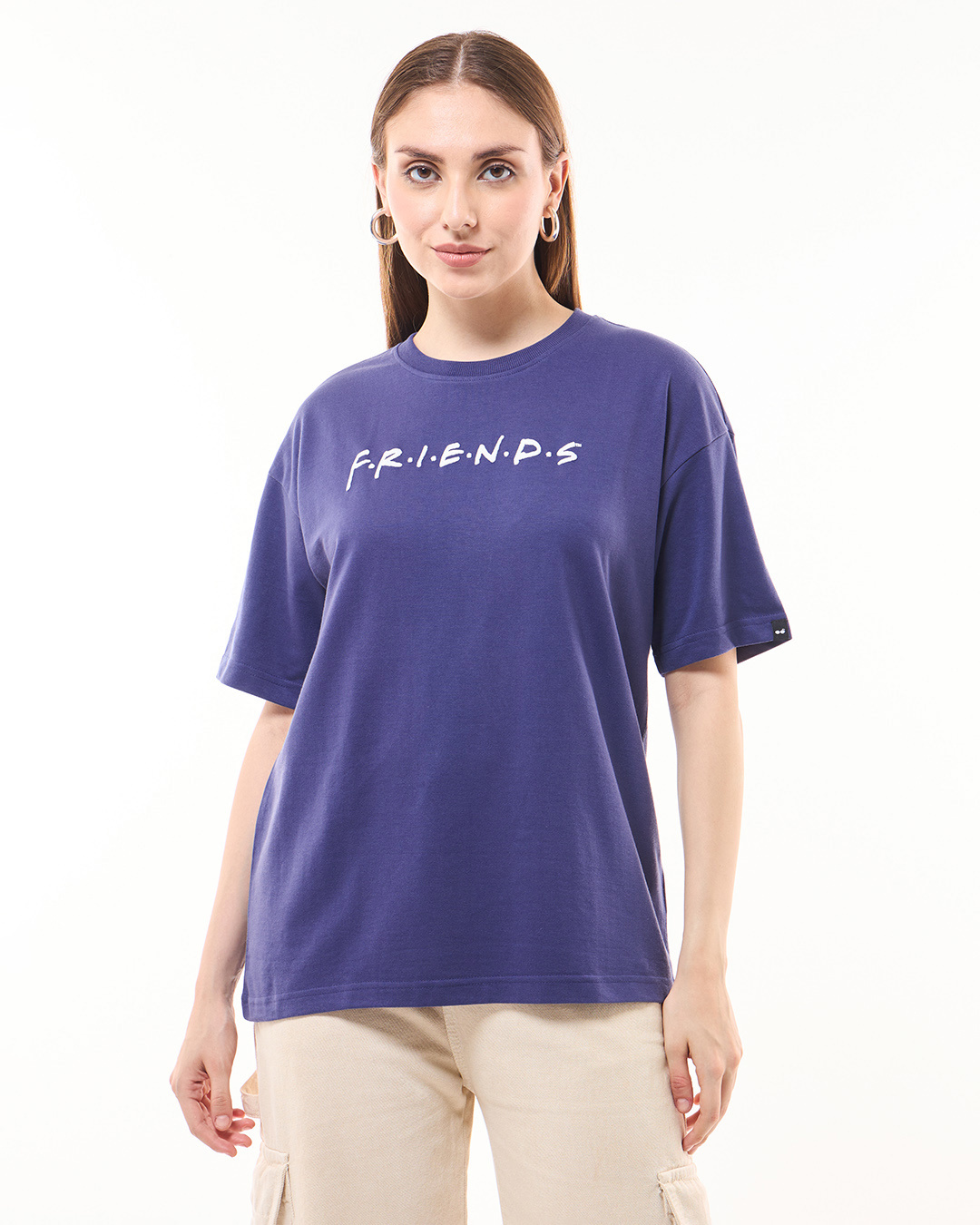 Shop Women's Skipper Blue Life is Better with Friends Graphic Printed Oversized T-shirt-Back