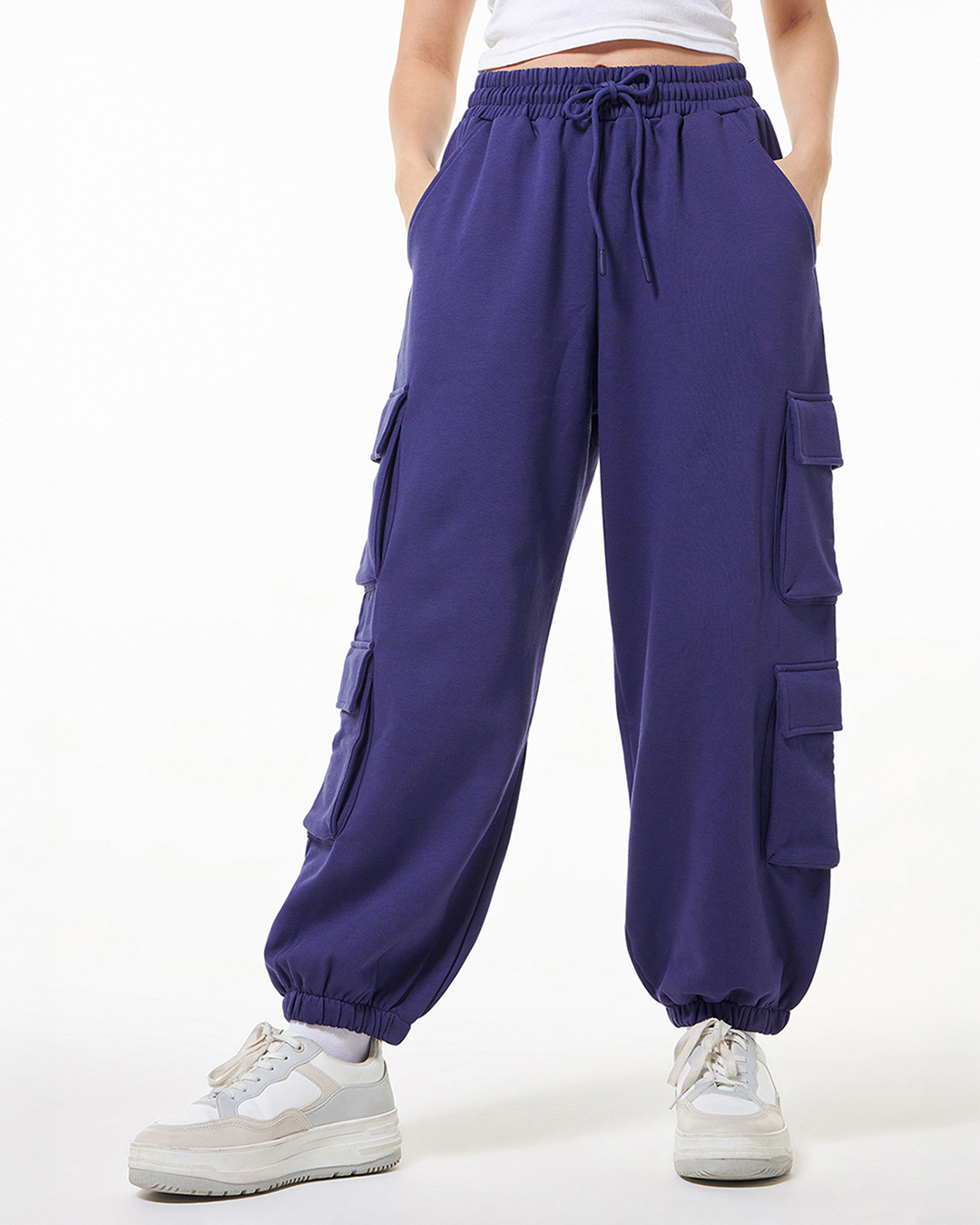 Shop Women's Skipper Blue Super Loose Fit Brushed Joggers-Back