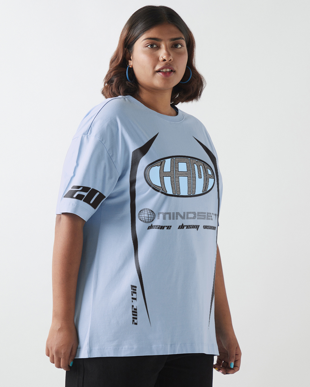 Shop Women's Sky Blue Champ Graphic Printed Oversized Plus Size T-shirt-Back