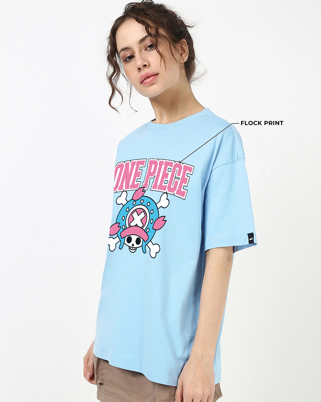 Shop Women's Sky Blue Chopper Onepiece Graphic Printed Oversized T-shirt-Back