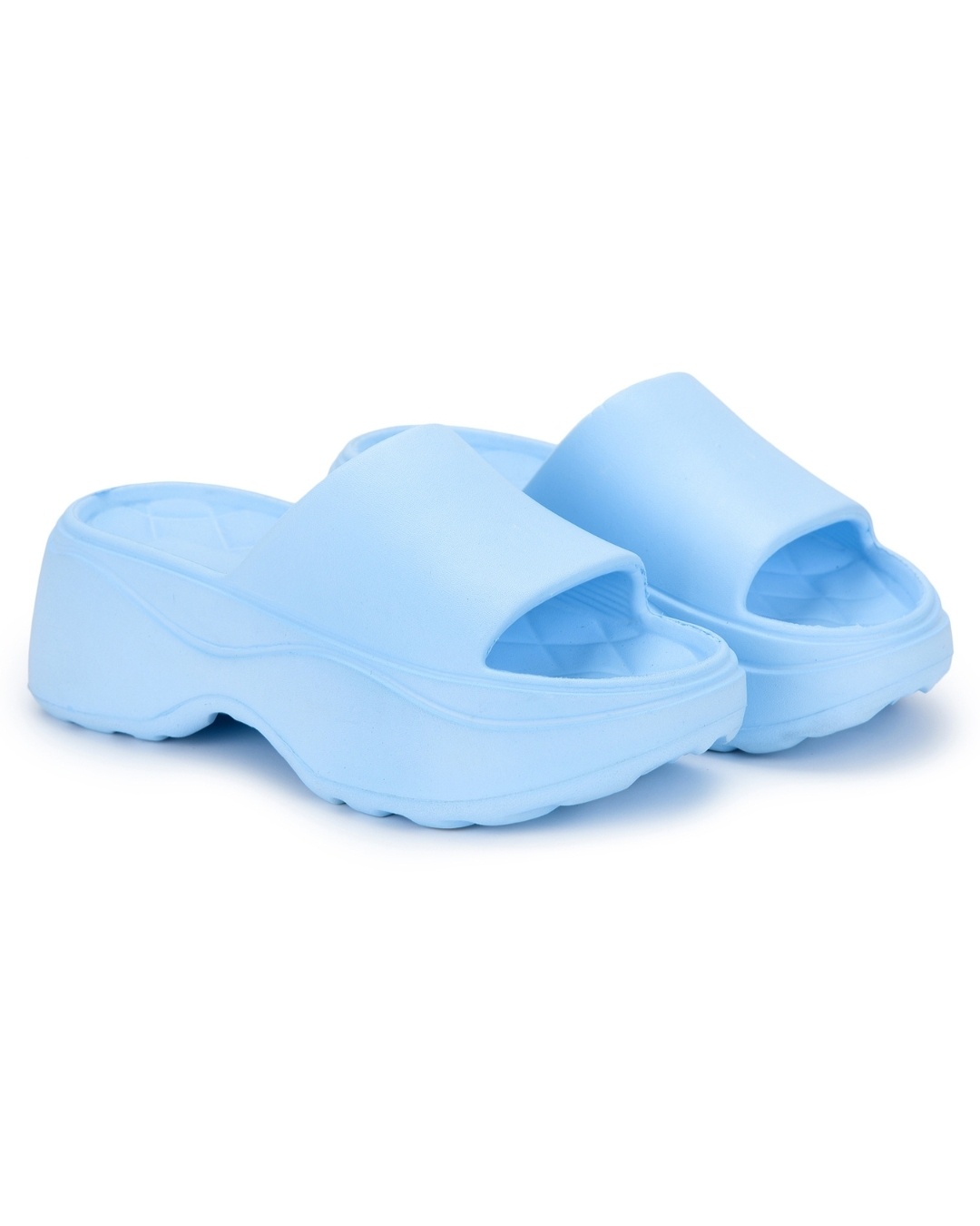 Shop Women's Sky Blue Platform Sliders-Back