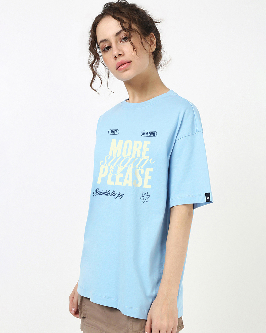 Shop Women's Sky Blue Sugar Please Typography Oversized T-shirt-Back