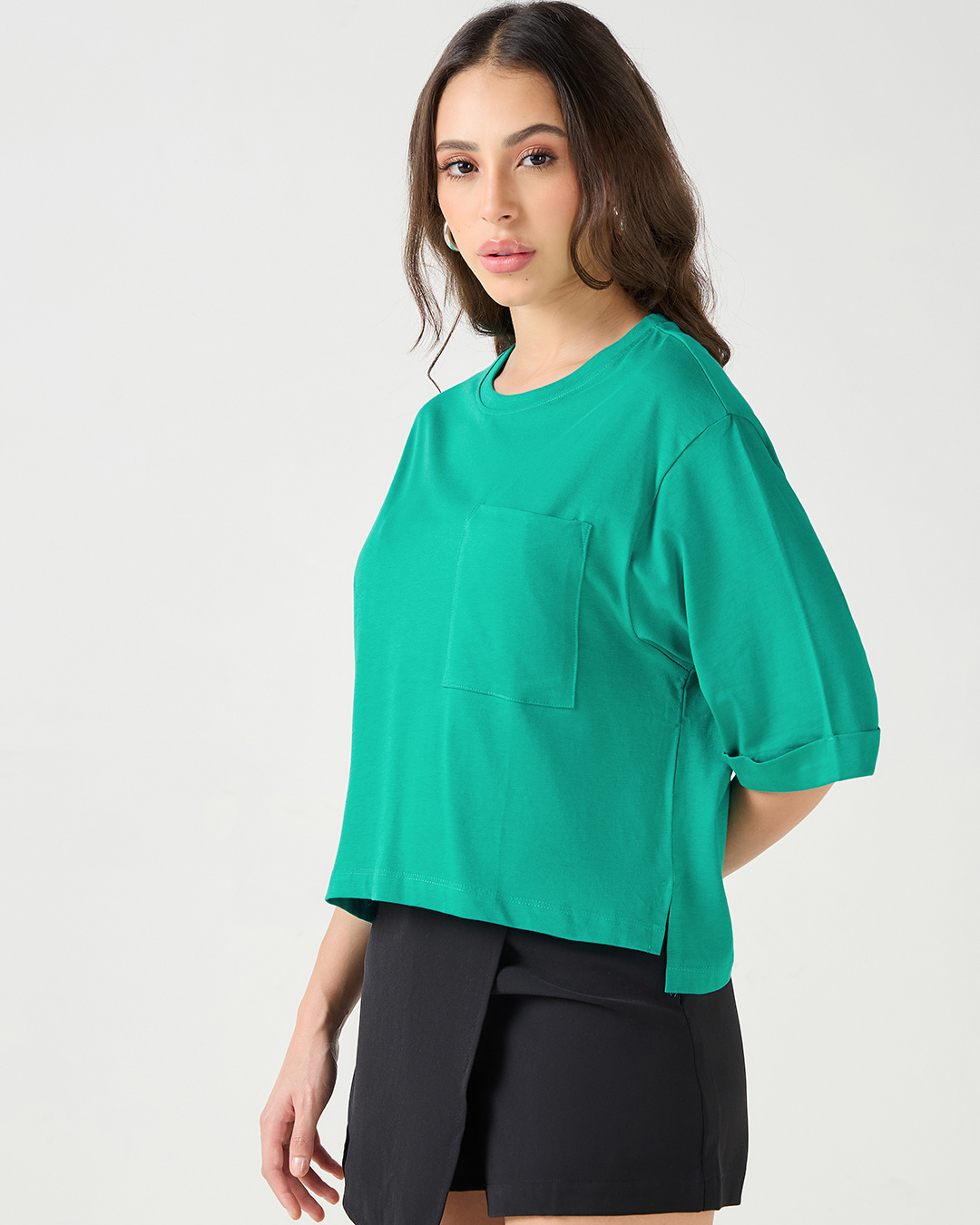 Shop Women's Slushy Green Oversized Crop T-shirt-Back
