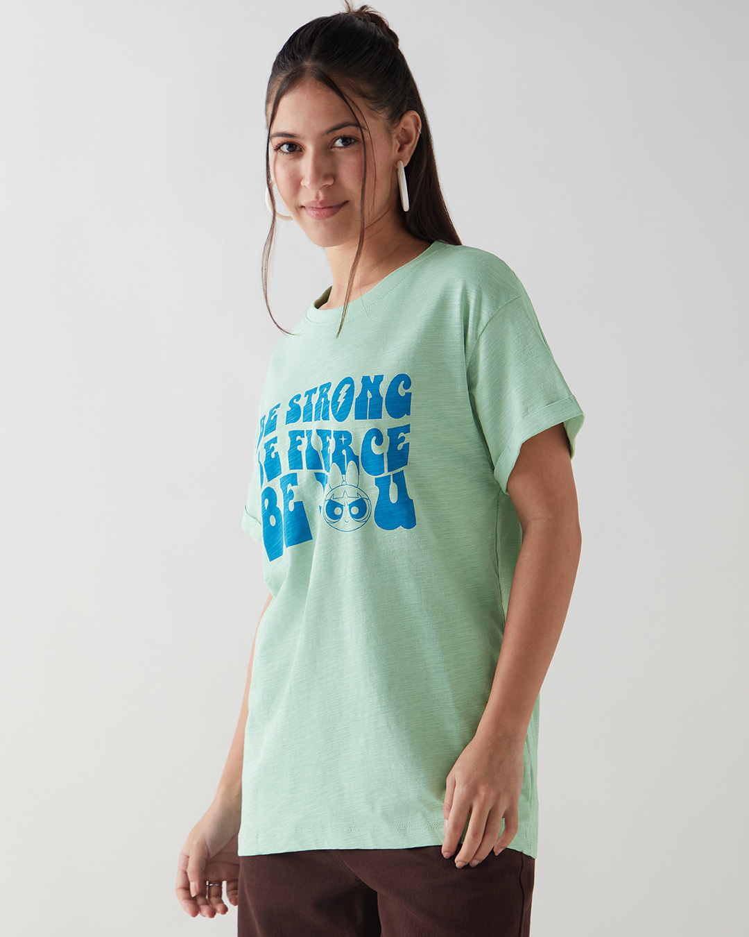 Shop Women's Smoke Green Be Strong Graphic Printed Boyfriend T-shirt-Back