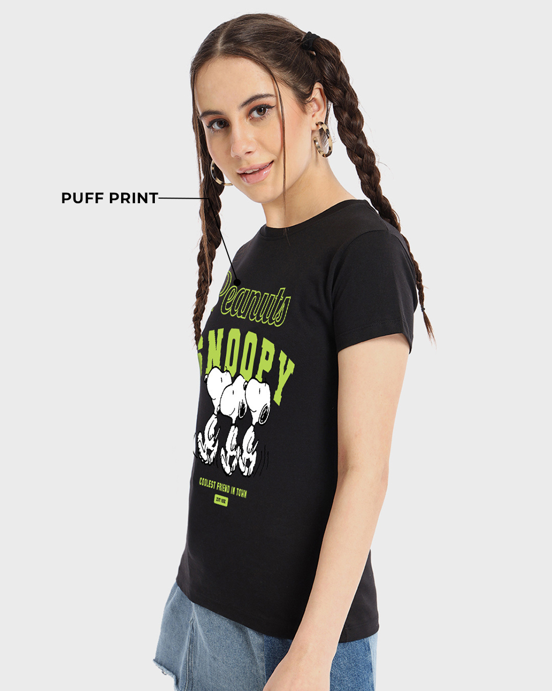 Shop Women's Black Snoopy illusion Graphic Printed T-shirt-Back