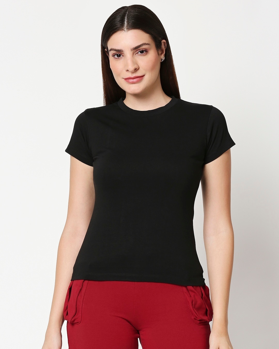 Shop Women's Solid Black Lounge T-Shirt-Back