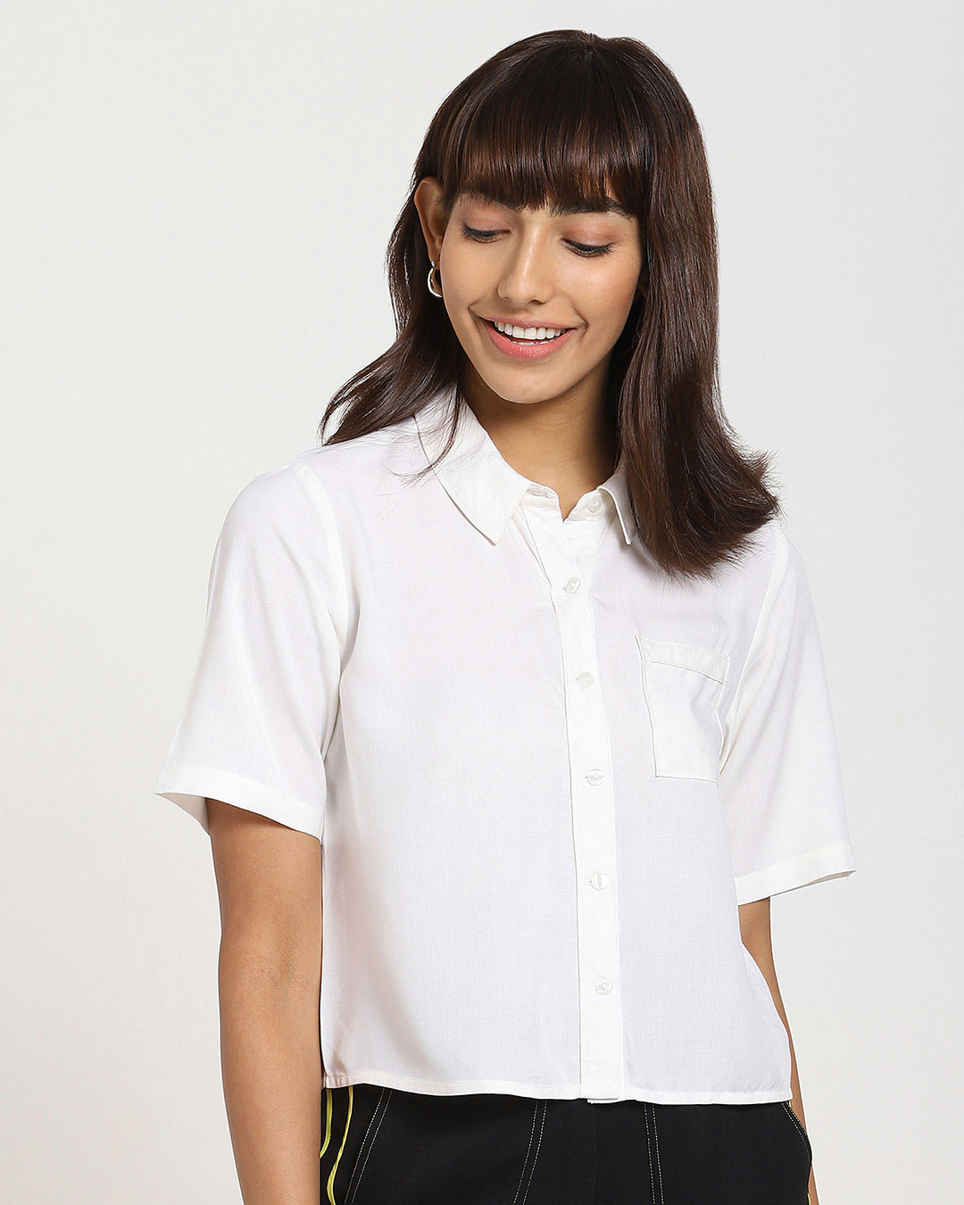 Shop Women's Solid Casual Half Sleeve White Shirt-Back