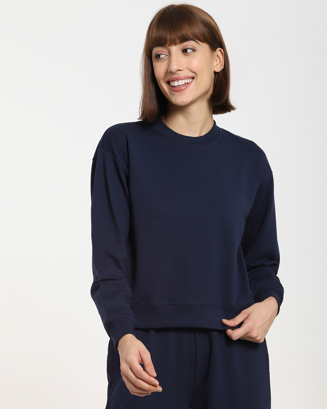 Shop Women's Solid Cropped Sweatshirt-Back