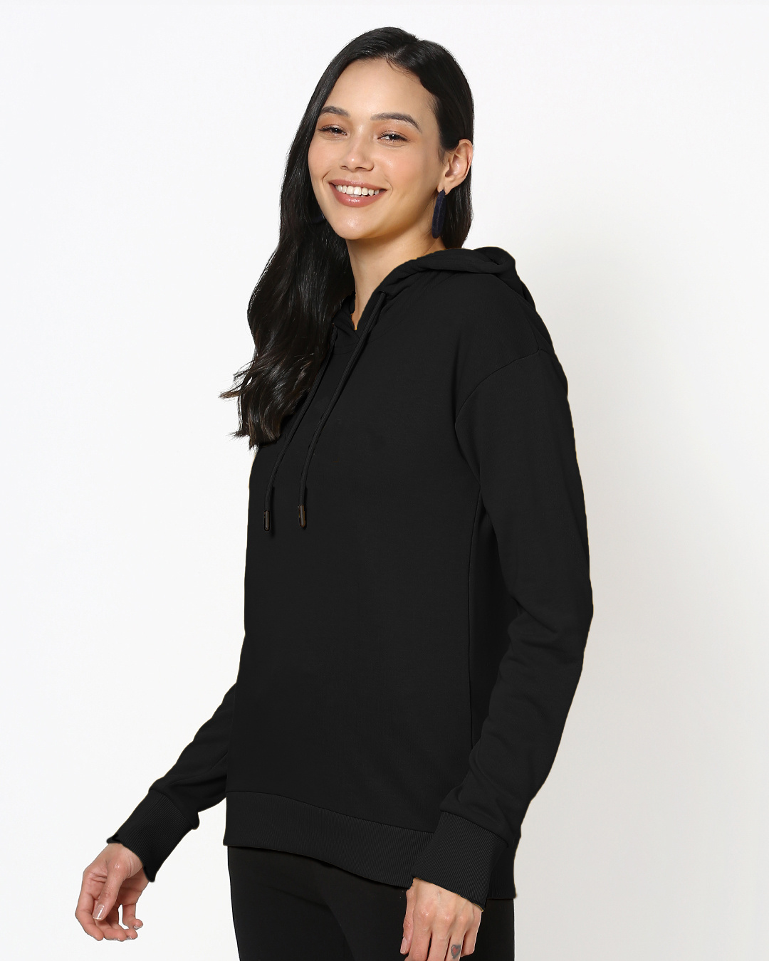 Shop Women's Black Drop Shoulder Hoodie-Back