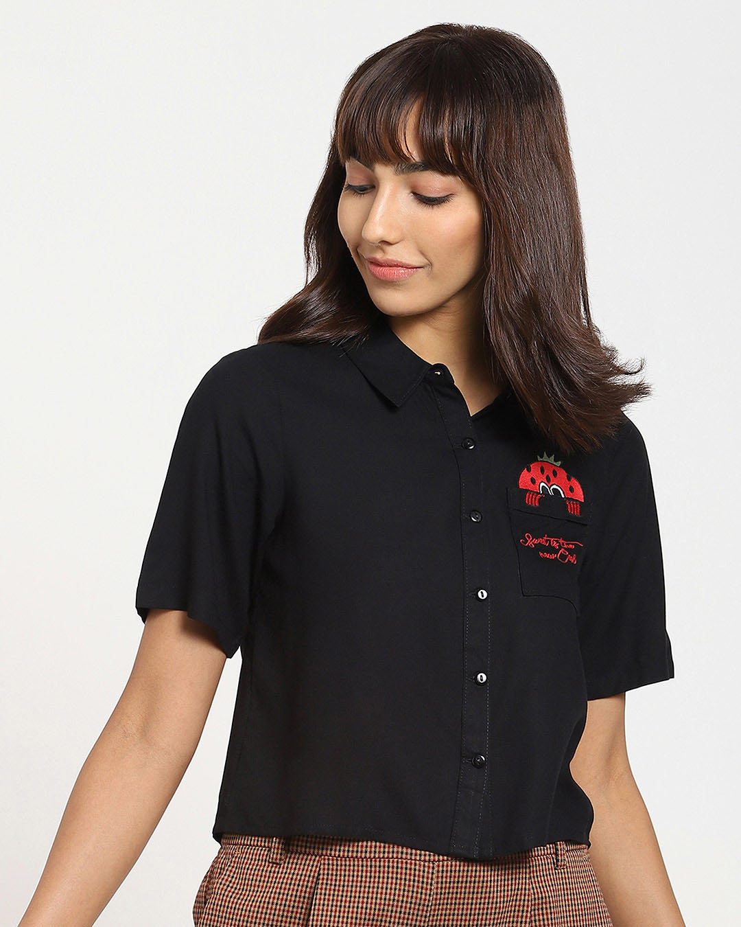 Shop Women's Black Embroidered Shirt-Back