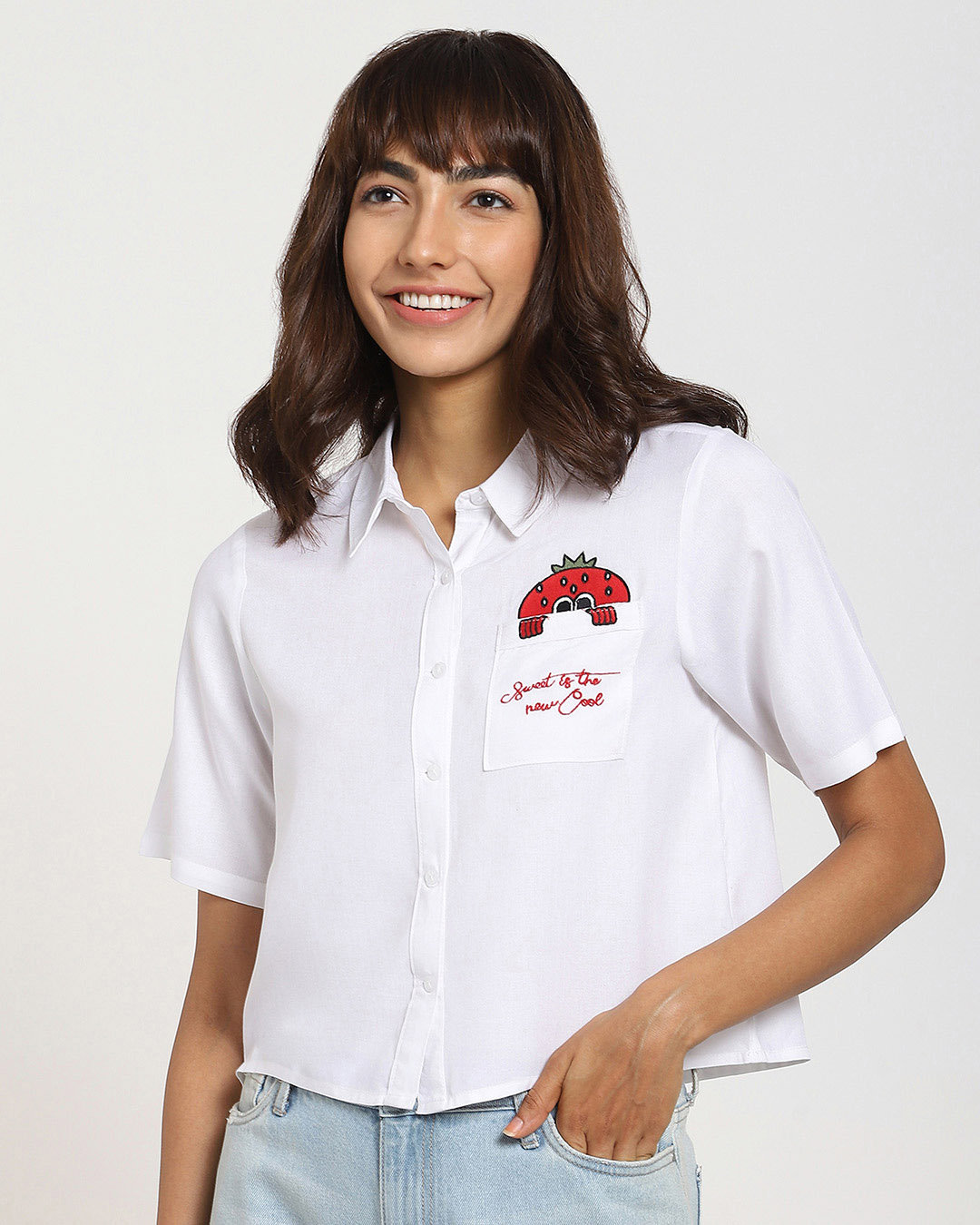 Shop Women's Solid Embroiderred Resort Shirt-Back