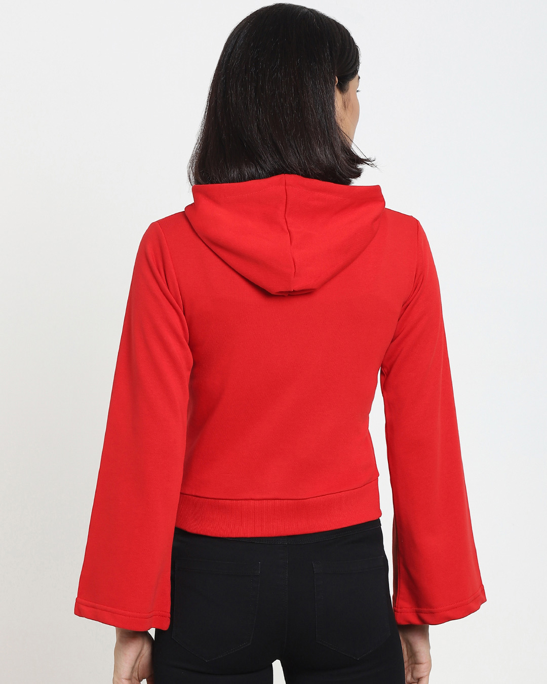 Shop Women's Red Flare Sleeves Hoodie-Back