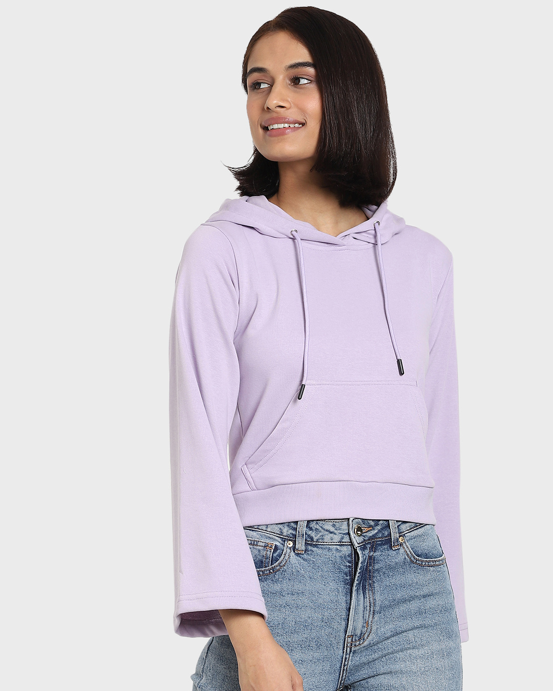 Shop Women's Purple Flare Sleeves Hoodie-Back