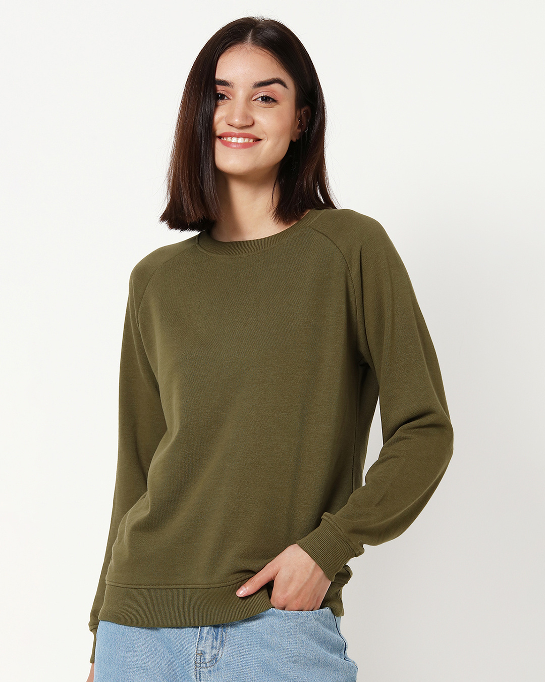 Buy Women's Solid Olive Sweatshirt for Women green Online at Bewakoof