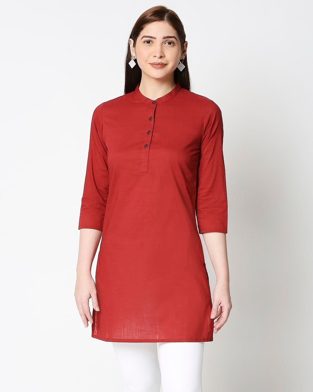 Shop Women's Solid Red Short Kurta-Back