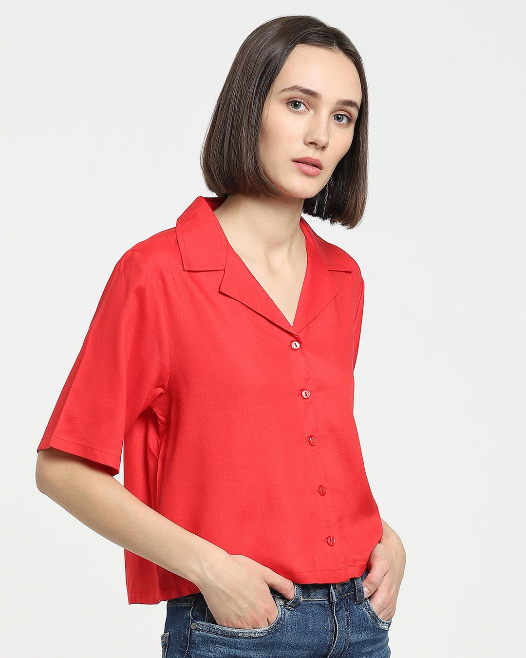 Shop Women's Solid Resort Boxy Red Shirt-Back