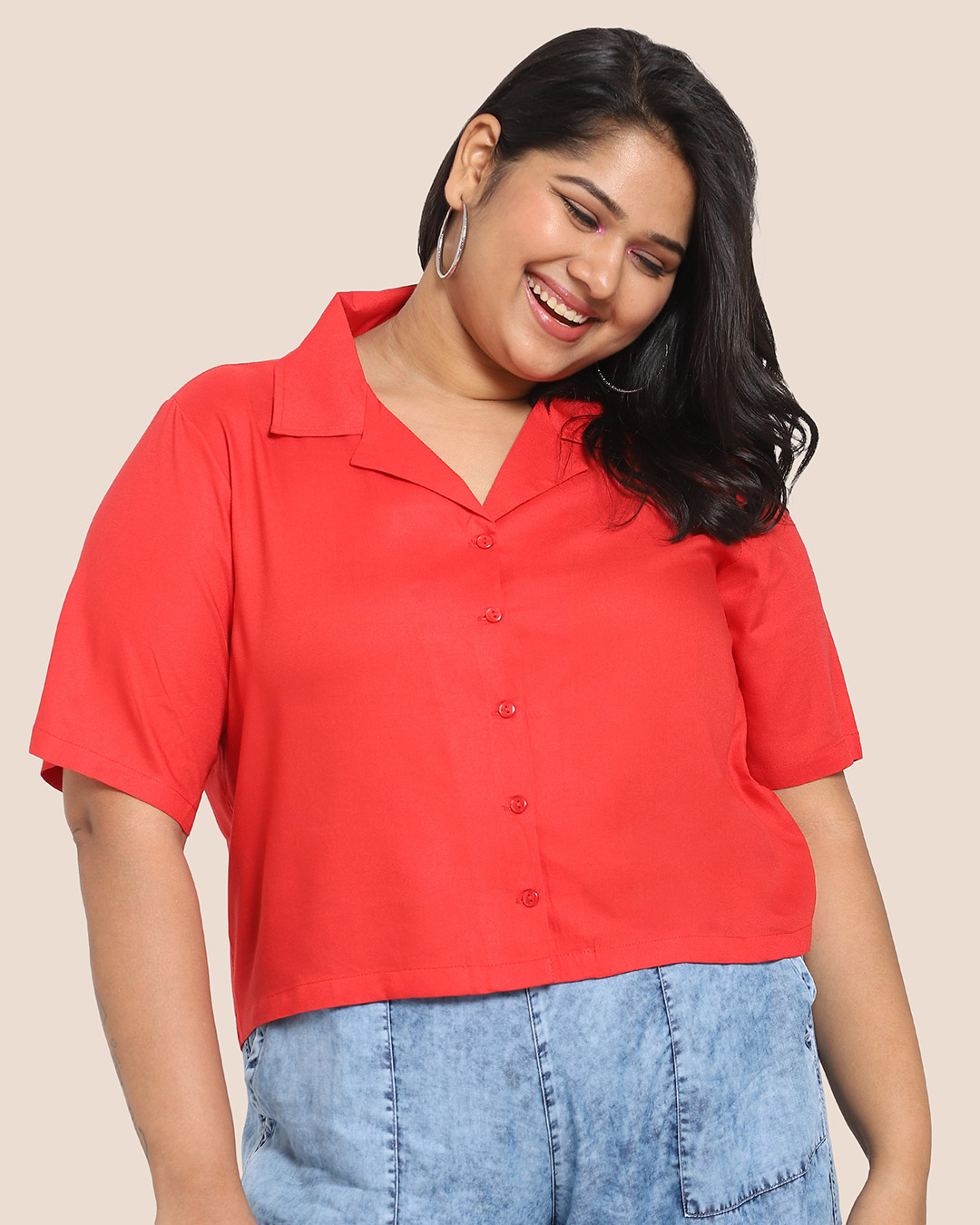 Shop Women's Solid Resort Collar Curvy Shirt-Back