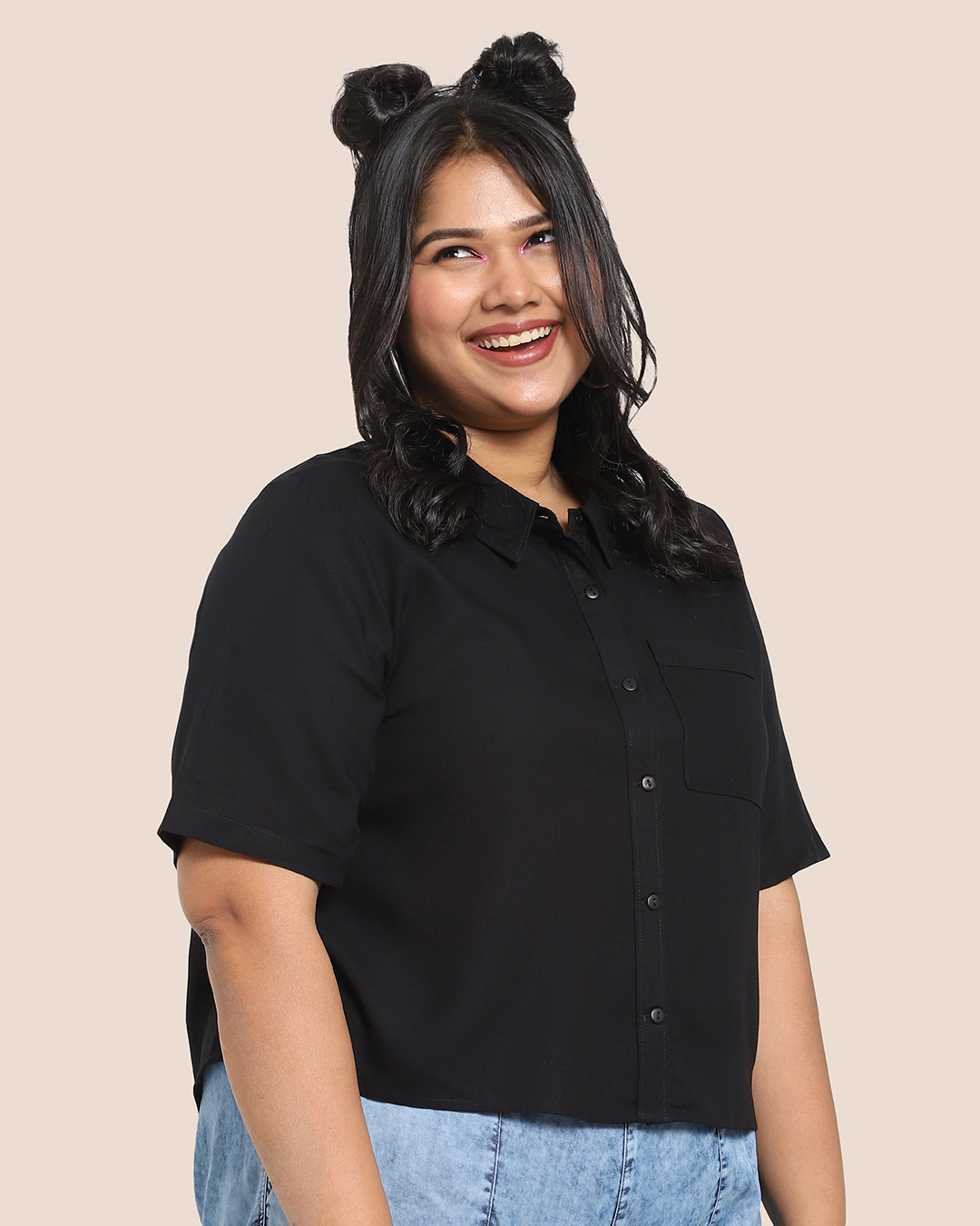 Shop Women's Solid Resort Collar Curvy Shirt-Back