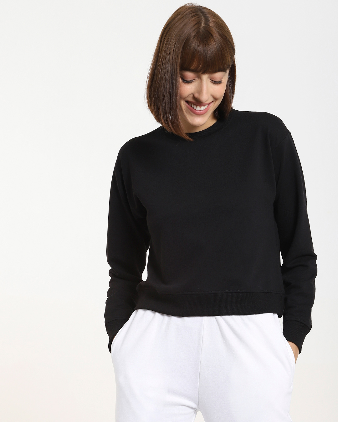 Shop Women's Solid Short Black Sweatshirt-Back