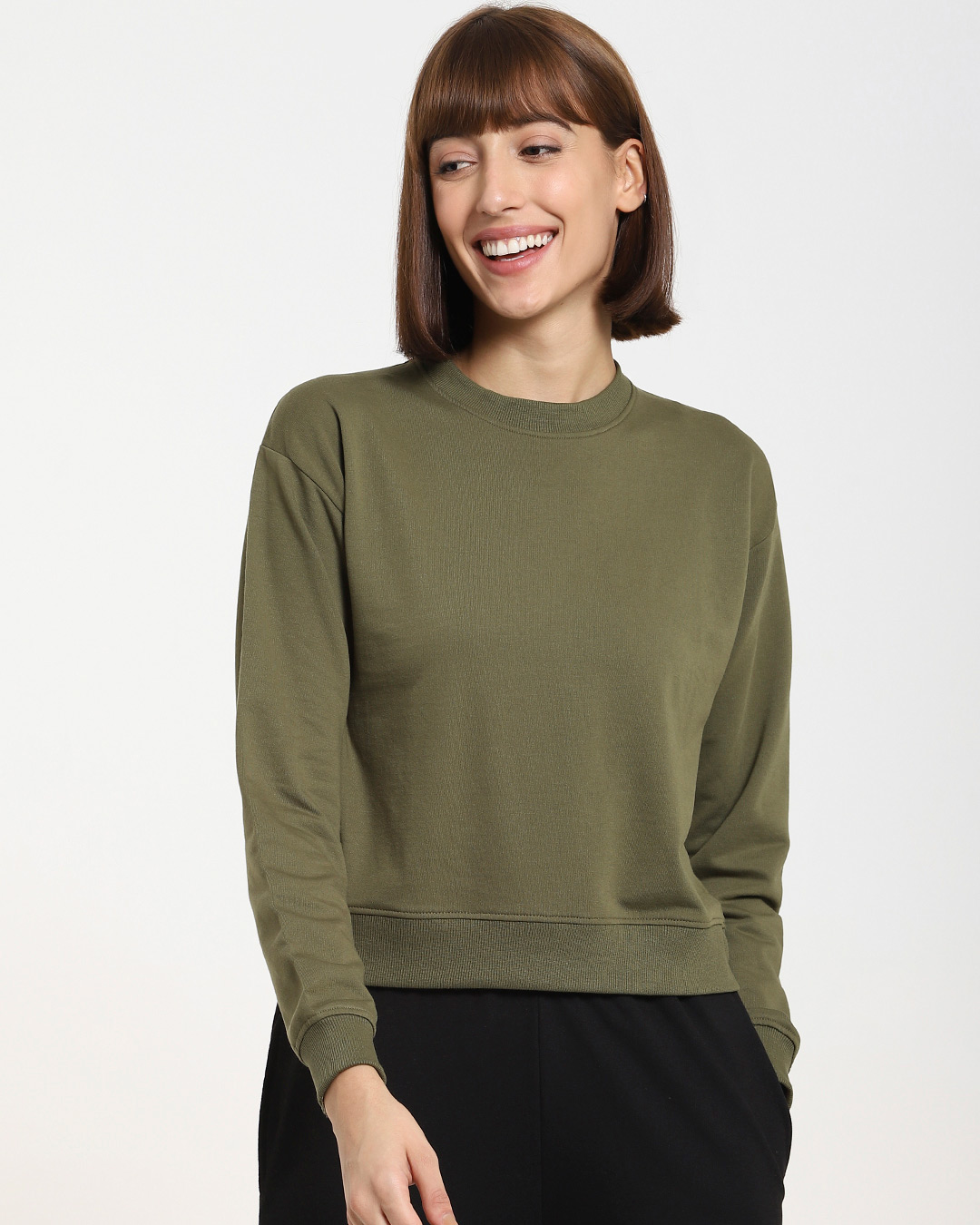 Shop Women's Olive Short Sweatshirt-Back