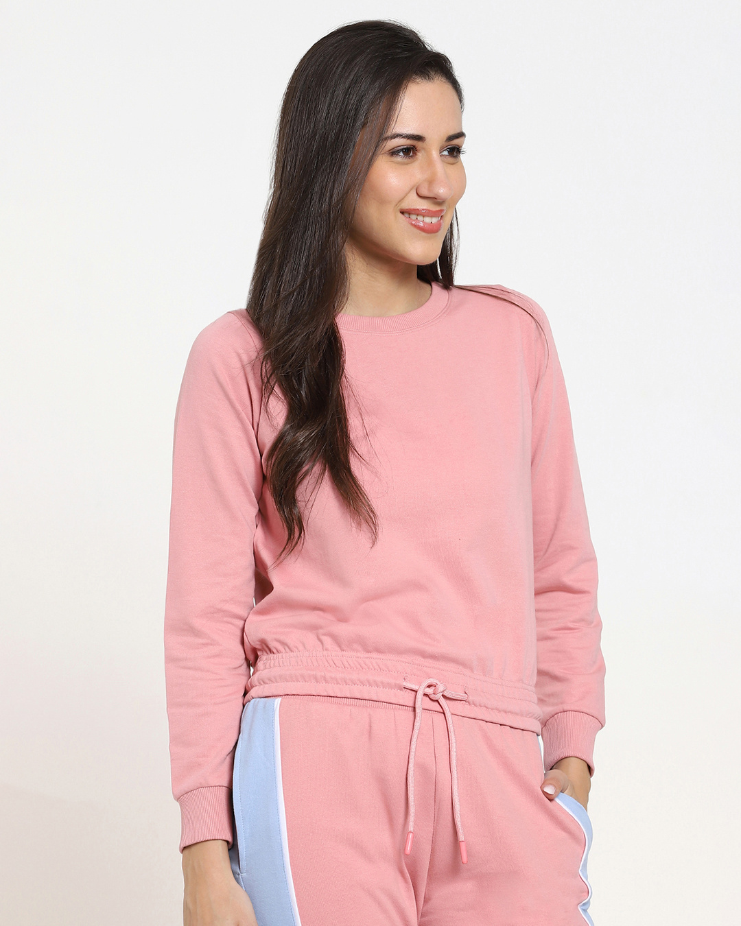 Shop Women's Pink Short Sweatshirt With Tie Up-Back