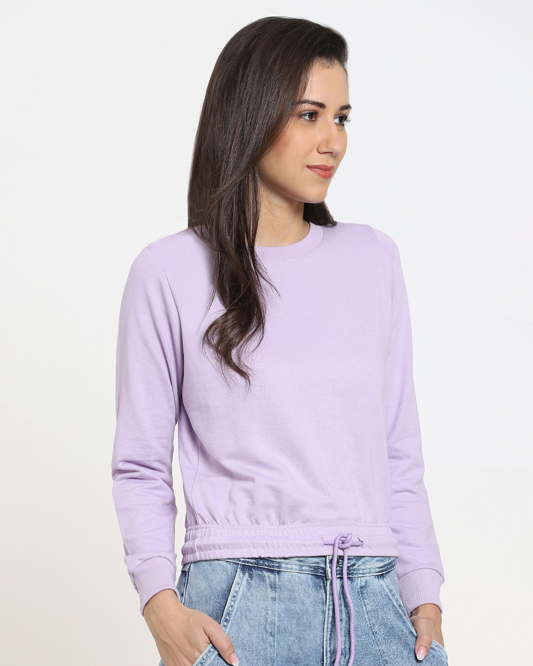 Shop Women's Solid Short Sweatshirt with Tie Up-Back