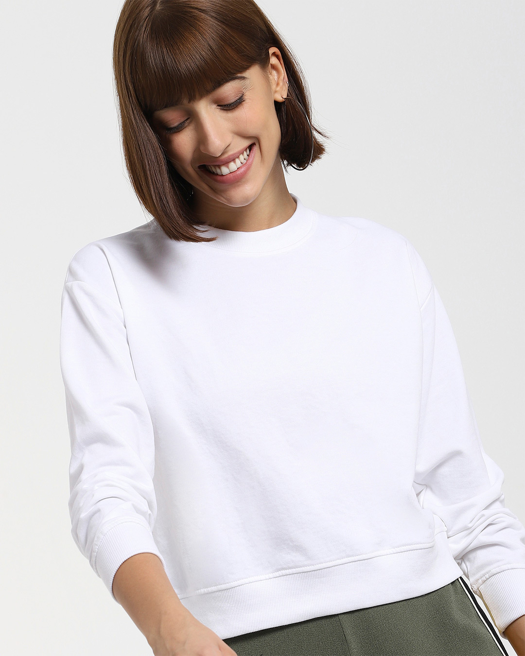 Shop Women's Solid Short White Sweatshirt-Back