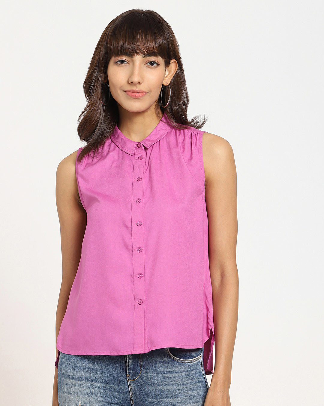 Shop Women's Solid Sleeveless Casual Pink Shirt-Back