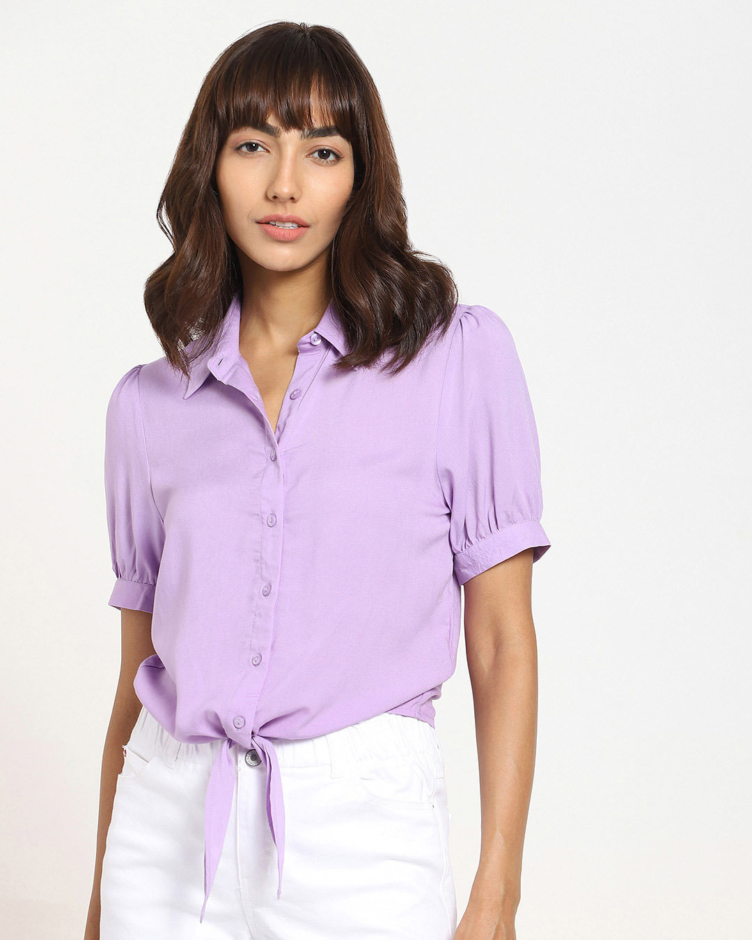 Shop Women's Purple Tie Hem Casual Shirt-Back