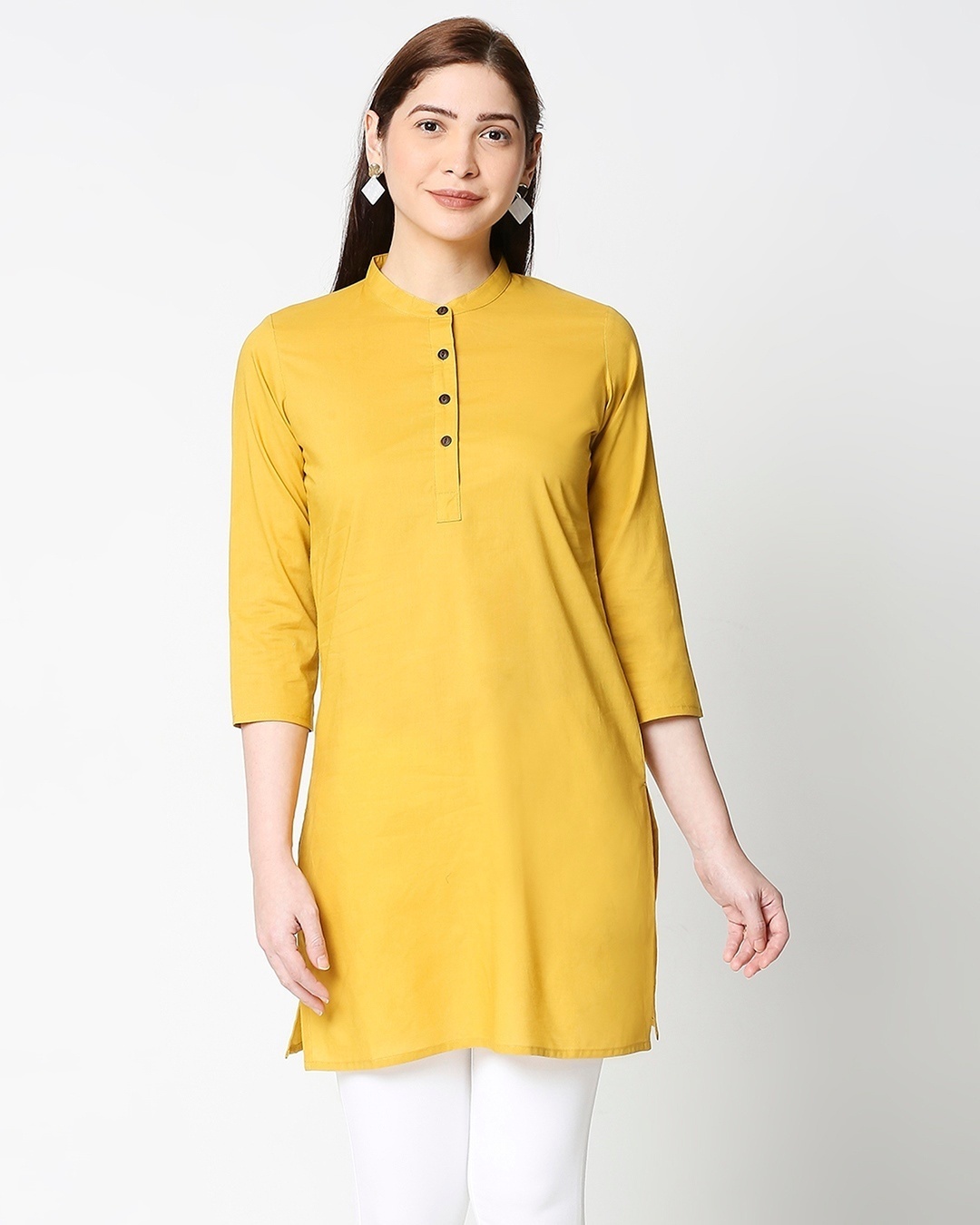 Shop Women's Solid Yellow Short Kurta-Back