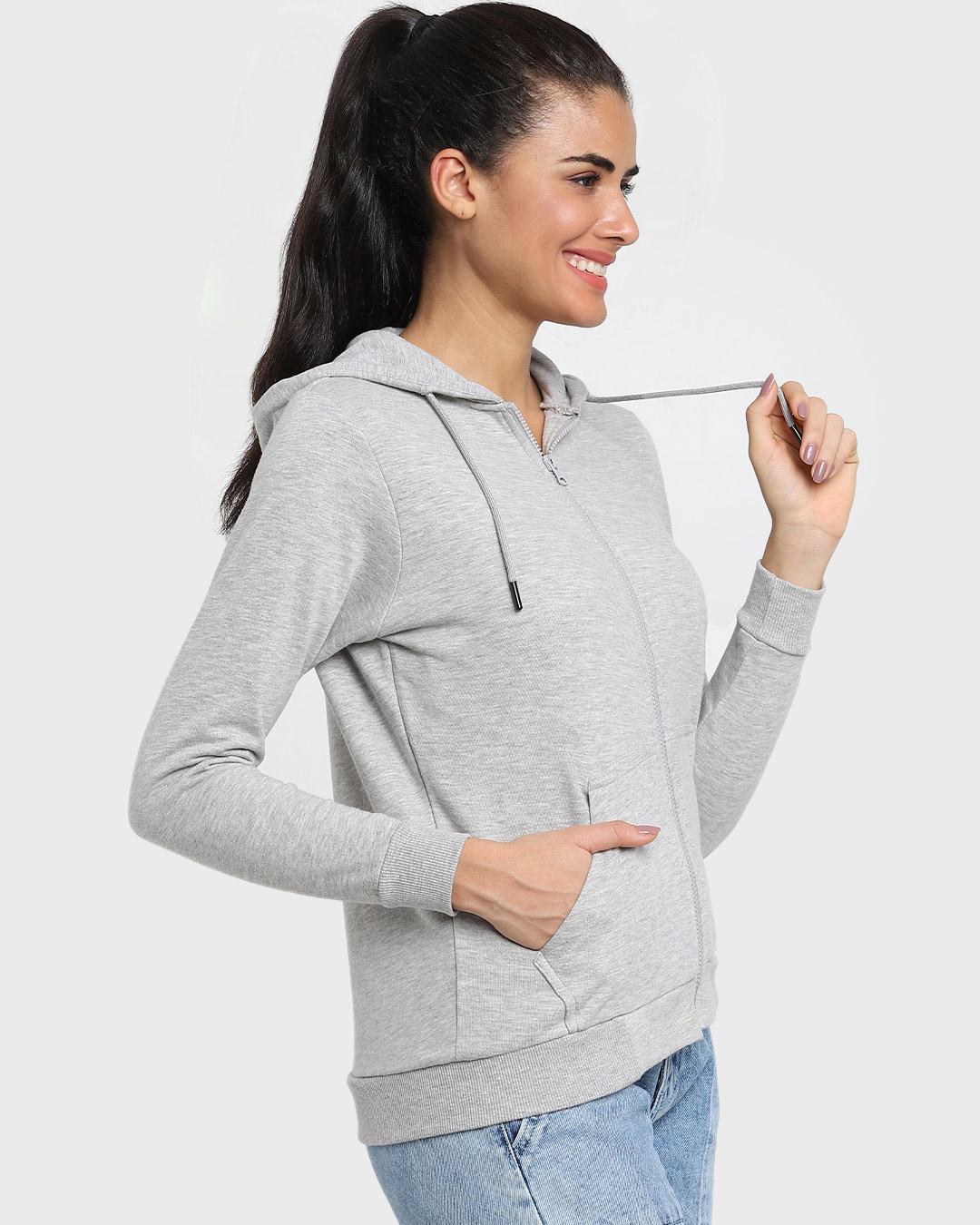 Shop Women's Grey Zipper Hoodie-Back