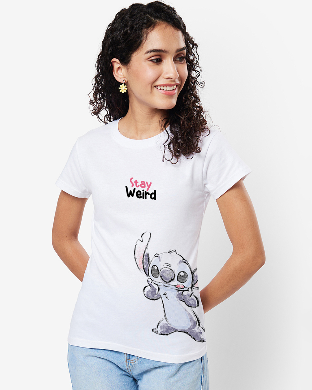 Shop Women's White Stay Weird Graphic Printed T-shirt-Back