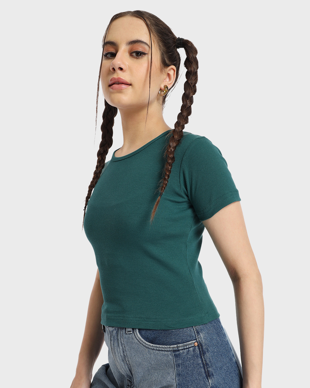 Shop Women's Green Slim Fit Rib Crop Top-Back