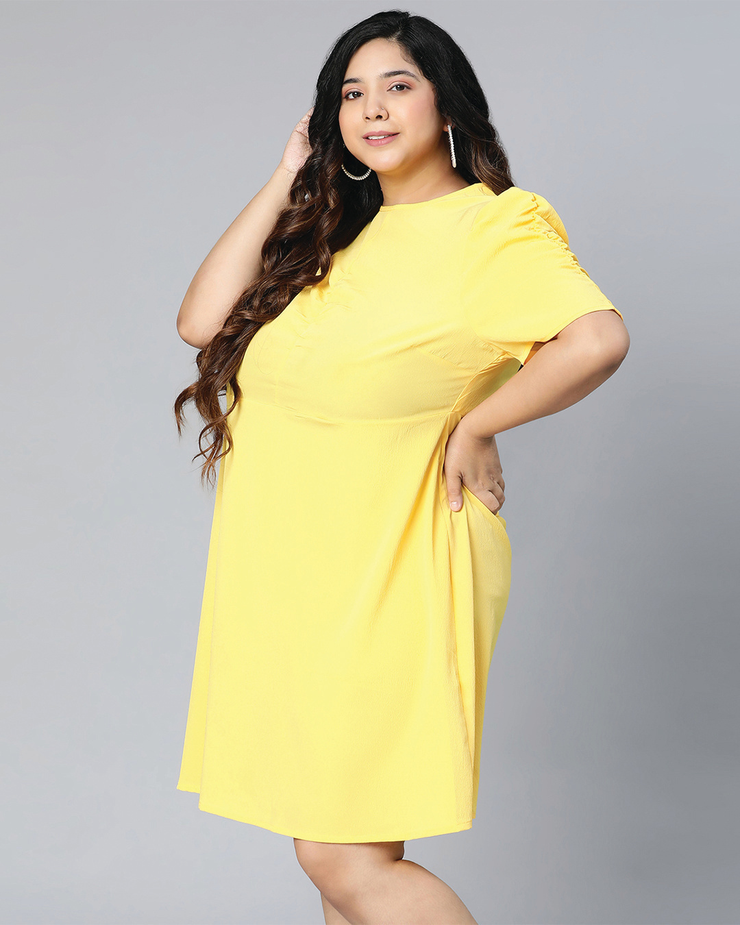 Shop Women's Sunset Yellow Plus Size Dress-Back