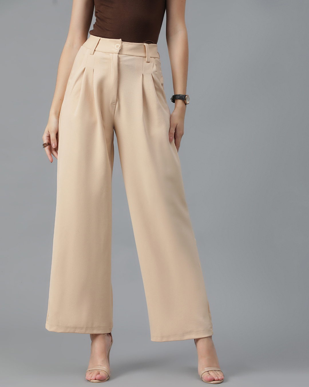 Buy Women's Tan Beige Straight Fit Trousers Online at Bewakoof
