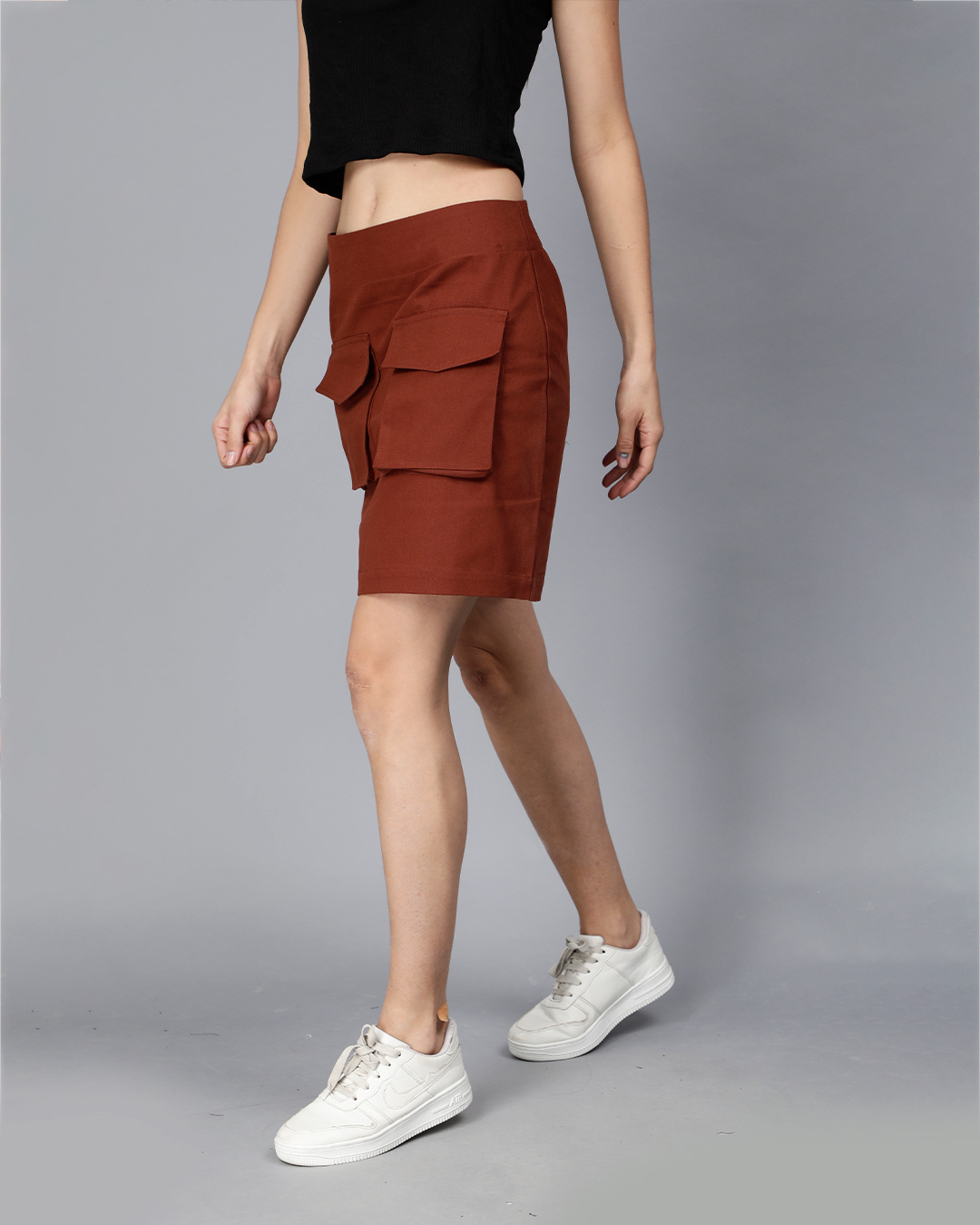 Shop Women's Tan Slim Fit Cargo Skirts-Back